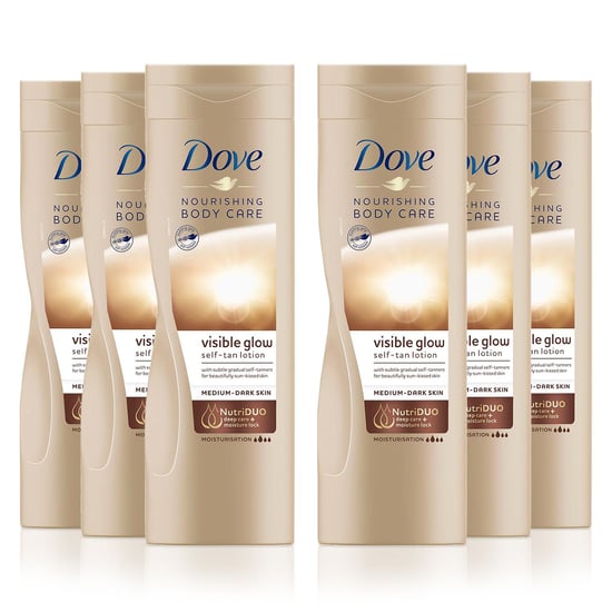 Dove Visible Glow Self-Tan Lotion Nourishing Care For Medium-Dark Skin, 6x400ml