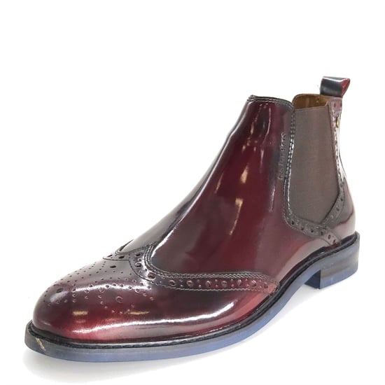 HX London Erith  Leather Cherry Oxblood Mens Brogue Chelsea Boots