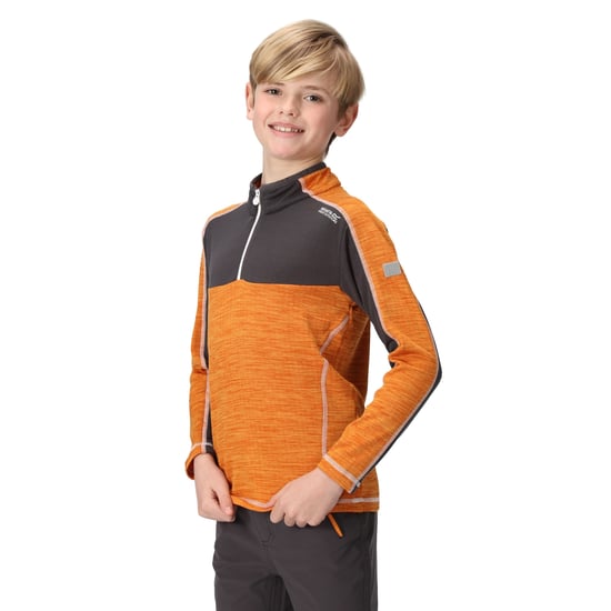 Regatta Childrens/Kids Hewley Recycled Half Zip Fleece Top (Orange Pepper/Seal Grey)
