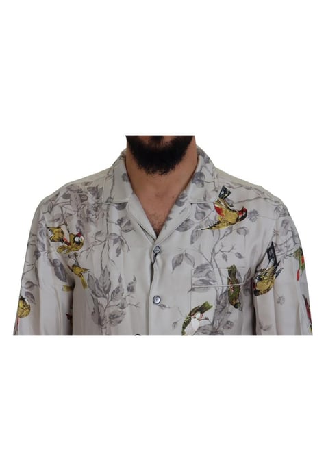 Dolce & Gabbana Heren Witte Vogelprint Zijde Satijnen Casual Overhemd - Image 4