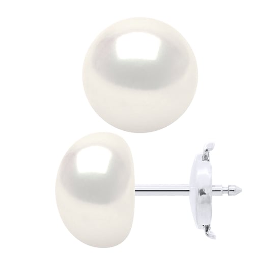 Oorbellen - Wit Goud - Echte Gekweekte Zoetwaterparels Knop 9-10 mm - Image 1