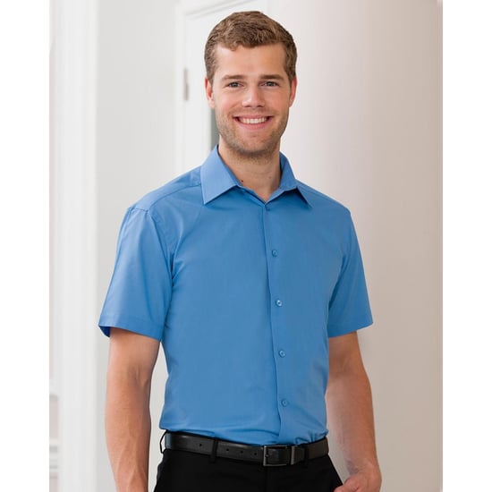 Russell Collectie Heren Korte Mouwen Poly-Katoen Easy Care Poplin Shirt (Bedrijfsblauw) - Image 3