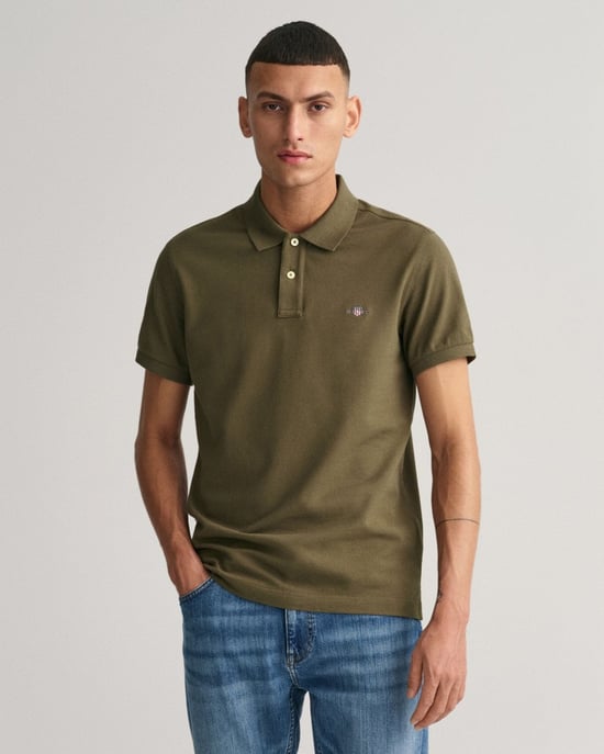 GANT Mens Slim Fit Short Sleeve Shield Logo Pique Polo