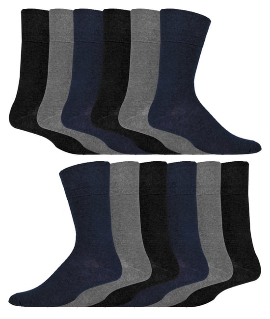 IOMI - 12 paar Gentle Grip Top Diabetische Sokken - Zwart / Marine / Grijs - Image 1