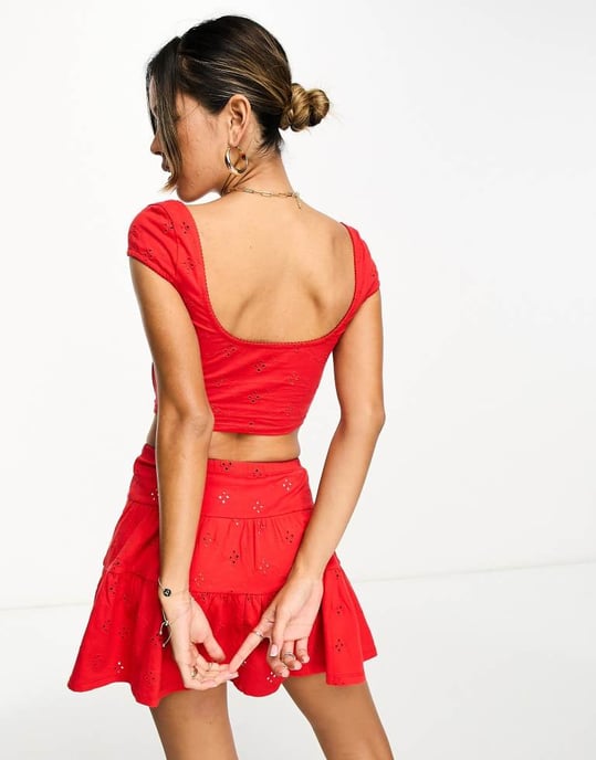 ASOS DESIGN broderie bone corset top in red