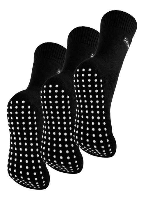 3 paar multiverpakking dames fleece pantoffelsokken | THMO | Ademende Crew Indoor Thermische Sokken met Grip - Zwart - Image 1