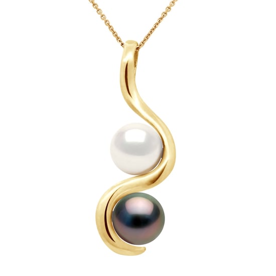 Pendant You & Me - Yellow Gold - 2 Real Cultured Pearls Round 8-9 mm