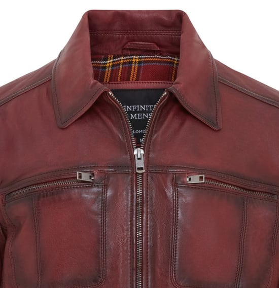 Mens Red Classic Leather Biker Jacket - Bettles