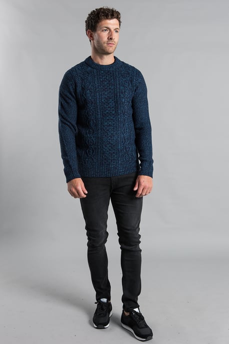 Dark Blue Two Stitch Cable Knit Crew Neck Jumper