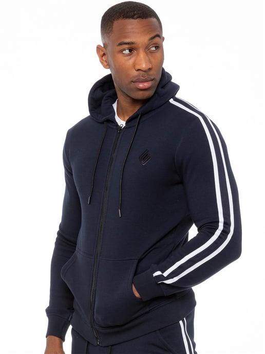 Enzo | Heren Zip Up Tape Hoodie Tracksuit Set - Navy - Image 3