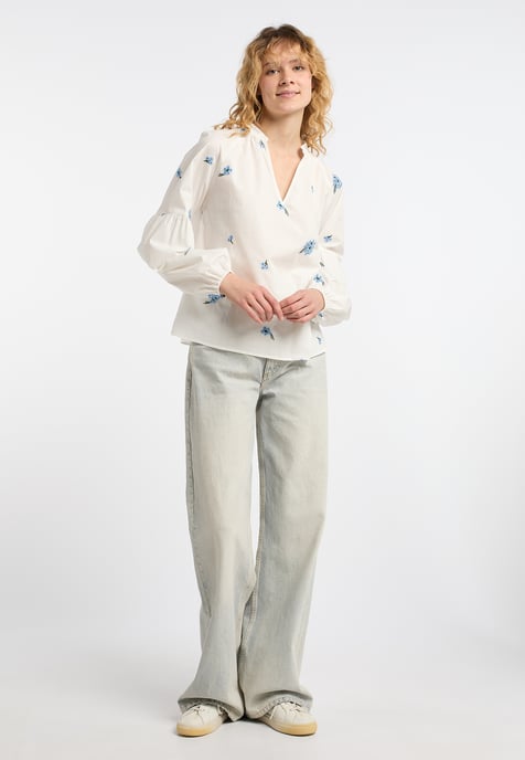Dreimaster Tuniek Dames Wol Wit Blauw - Image 2