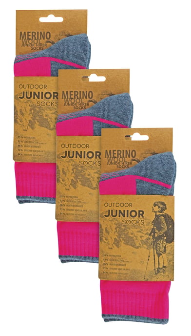 3 Paar Multipack Kids Merino Wol Wandelsokken | Lichte Antiblister Sokken voor Jongens & Meisjes - Roze - Image 2