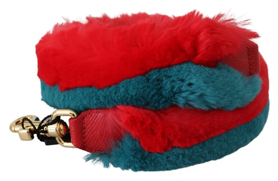 Dolce & Gabbana Red Blue Rabbit Fur Leather Shoulder Damesriem - Image 2