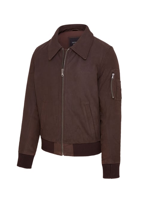 Mens Brown A2 Cowhide Leather Bomber Jacket-Eura