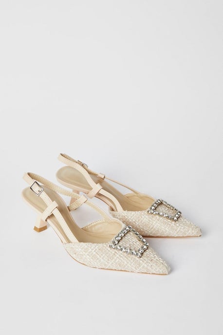 Faith: Cassidy Woven Textile Jewelled Brooch Detail Slingback Court Shoes