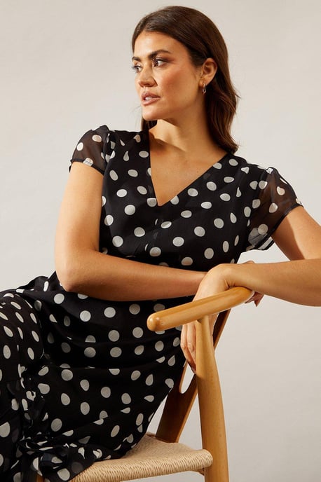 Spot Print Chiffon Ruffle Frill Maxi Dress - Image 2