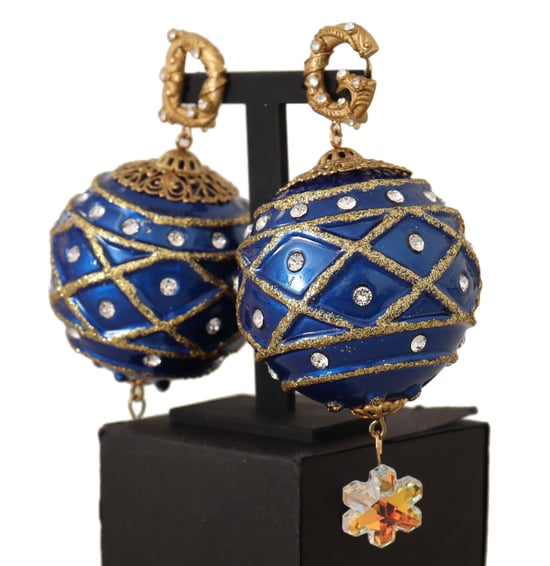 Dolce & Gabbana Gold Brass Blue Christmas Ball Crystal Clip op damesoorbellen - Image 2