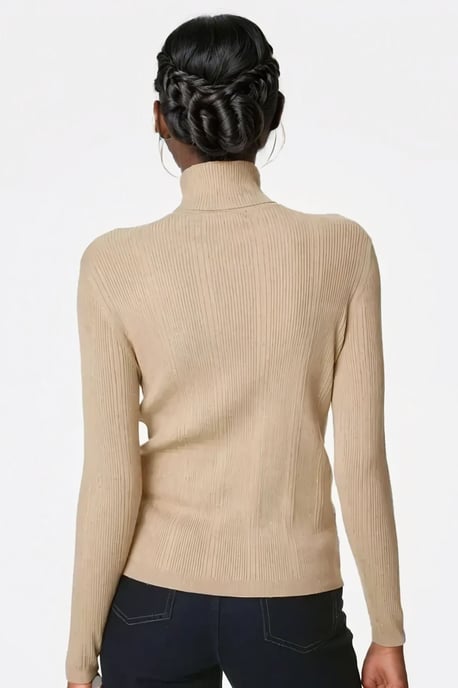 Ribbed Fine Knit Roll Neck Jumper