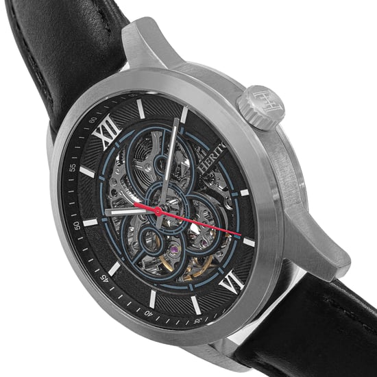 Heritor Automatic Jonas Leather-Band Skeleton Watch