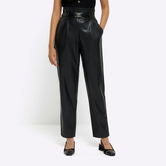 River Island Womens Paperbag Trousers Black Faux Leather