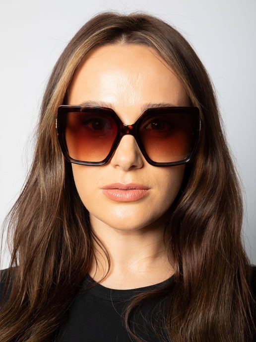 Oversize Cateye Sunglasses with Diamante Detail in Tortoise