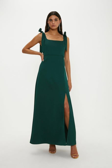 Satin Tie Shoulder Midi Bridesmaids Dress - Image 1