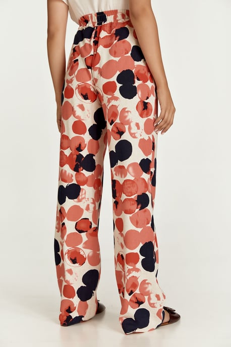 Apricot Print Linen Style Wide Leg Pants