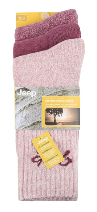 Dames Wandelsokken | Jeep | Dames Geribbelde Buitenste Neus- en Hakversterkte Sokken met Kussen - Roze / Crème - Image 2