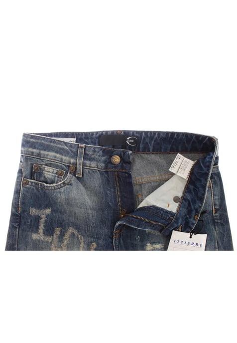 Cavalli Dames Blauwe Was Torn Katoenen Rechte Jeans - Image 3