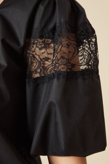 Pleat Front Lace Trim Short Sleeve Blouse