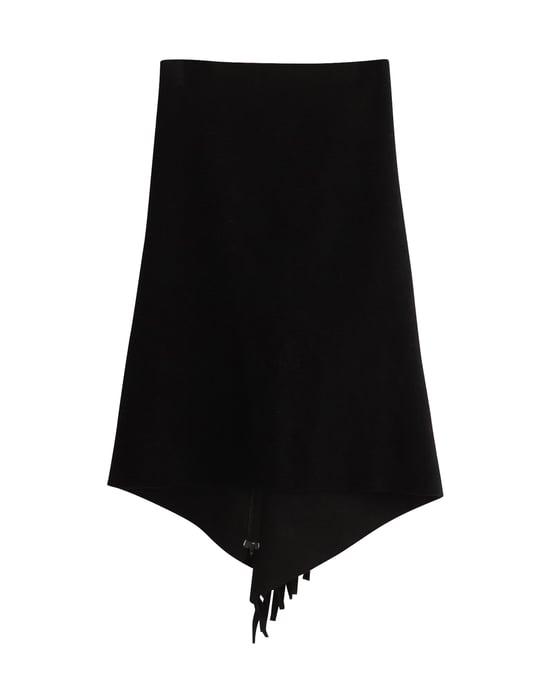 Balenciaga Franje Asymmetrische Midi Rok in Zwart Wol - Image 2