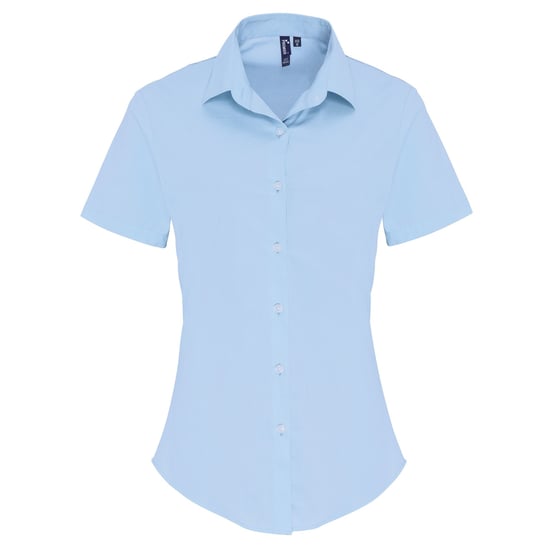 Premier Dames/dames Stretch Fit Poplin Korte Mouw Blouse (Lichtblauw) - Image 1