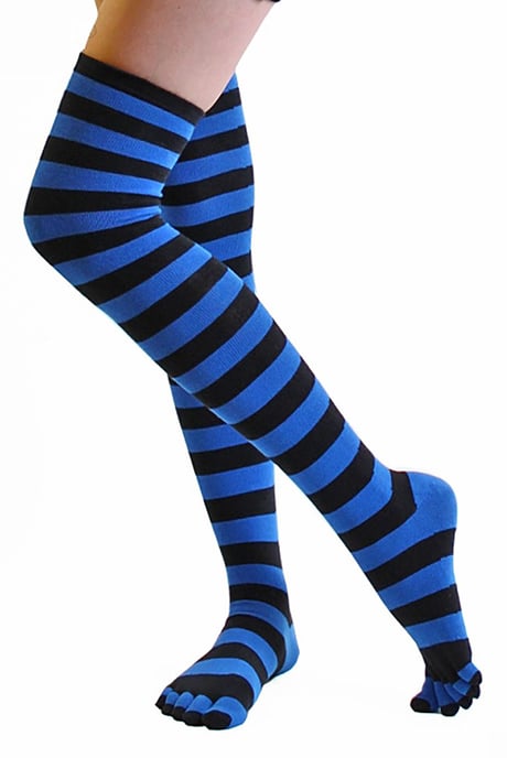 TOETOE - Essentiële Vochtregulerende Katoenen Over-de-Knie Teen Sokken voor Heren en Dames - Zwart & Middenblauw - Image 2