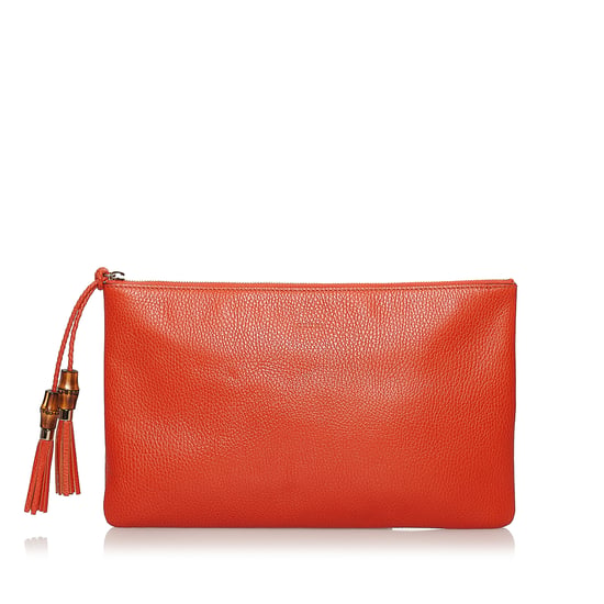 Vintage Gucci Bamboo Leather Clutch Bag Orange