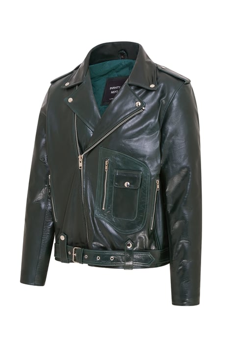 Mens Cow-Hide Leather Green Biker Brando Jacket - Pargas