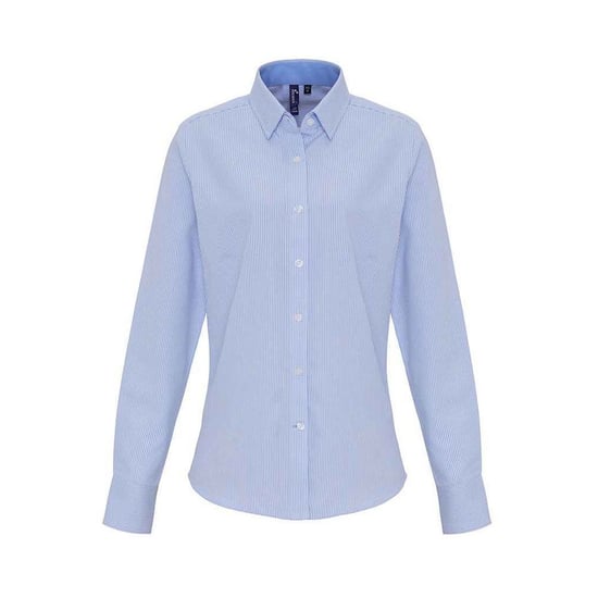 Premier Womens/Ladies Striped Oxford Long-Sleeved Formal Shirt (White/Oxford Blue)