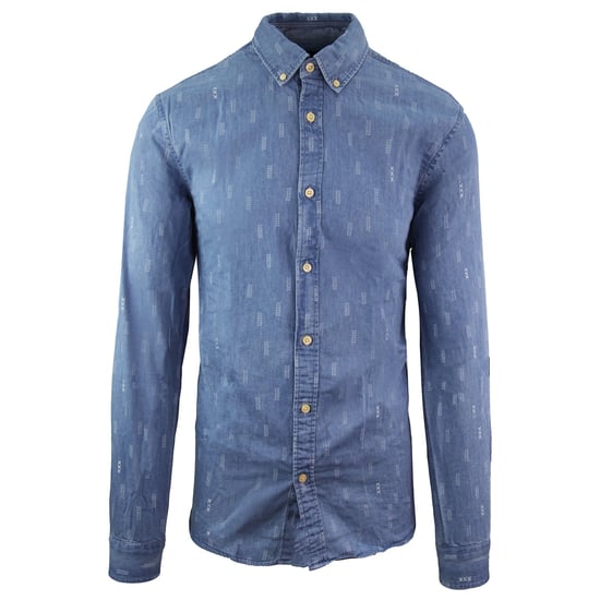 Scotch & Soda Regular Fit Bedrukt Denim Overhemd Met Lange Mouwen Blauw Heren - Image 1