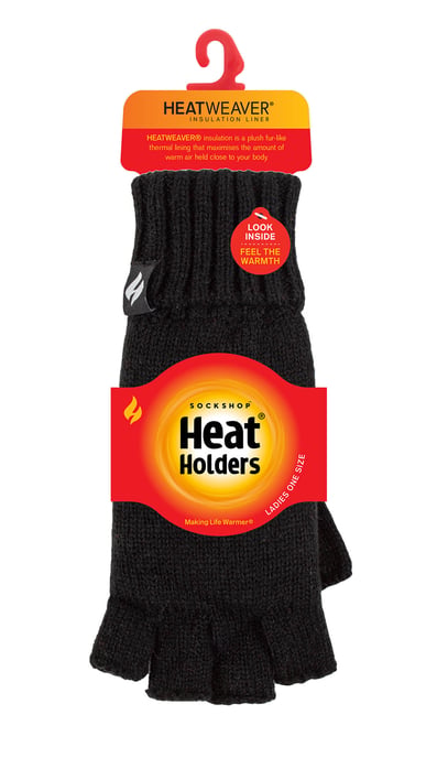 Heat Holders - Solide gebreide vingerloze dameshandschoenen - Zwart - Image 2