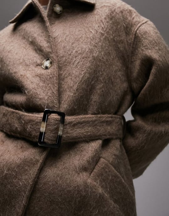 Topshop belted brushed shacket in mink