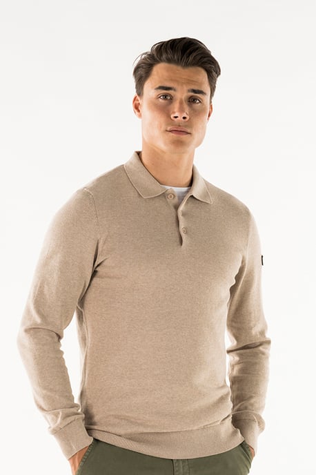 Presly & Sun Trui Brad Long Sleeve Knitted Polo Beige - Image 2
