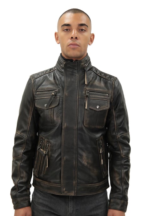 Men's Leather Retro Biker Jacket-Toronto