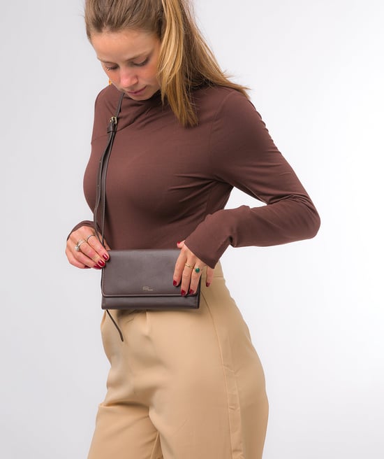 'Saffron' Hot Fudge Nappa Leather Cross Body Clutch Bag