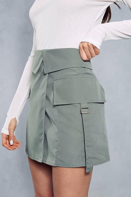 Folded Over Detail Utility Mini Skirt
