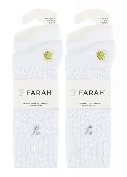 Heren Bamboe Sportsokken in Zwart & Wit | Farah | 4-Pack | Diabetesvriendelijke Sportsokken met Glad Teengedeelte & Losse Bovenkant | Tennis Gym Hardloopsokken - Wit - Image 2