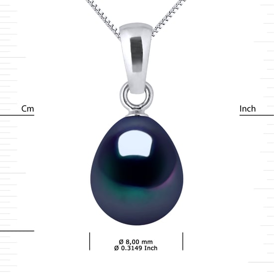 Hanger Zoetwater Pearl 8-9mm Black Pear 18K White Gold Geleverd met ketting - Image 3