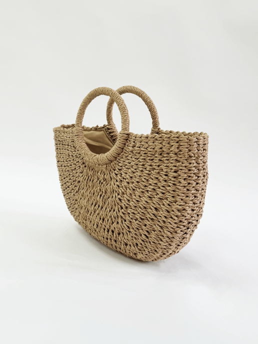 Round Woven Straw Holdall With Circular Handle