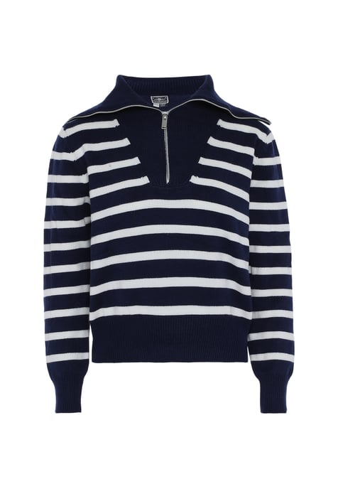 Dreimaster trui met strepen Dames Donker marineblauwe gebroken witte strepen - Image 1