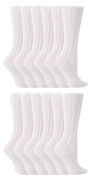 Set van 12 katoenen kniehoge witte sokken voor meisjes - Wit - Image 1