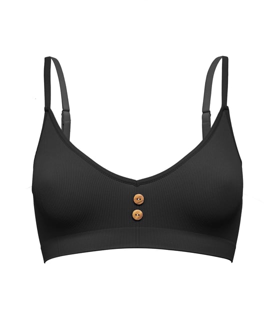 Seamfree Eco-Wear Rib Button Bra - Black
