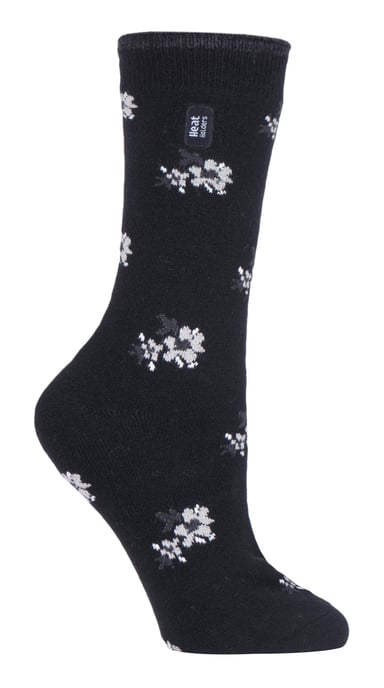 Heat Holders Dames Ultra Lite thermo geklede sokken - Zwart Floral (Bellis) - Image 1